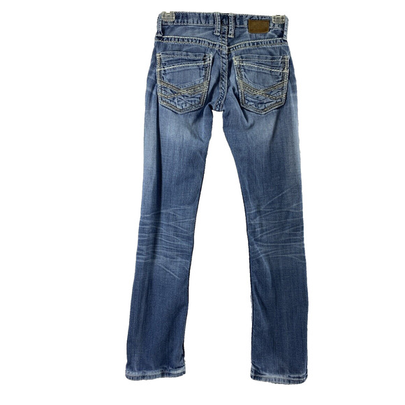 BKE Aiden Jeans Mens 24R Light‎ Wash Denim Distress Destroyed Boot Altered Hem - Picture 2 of 12